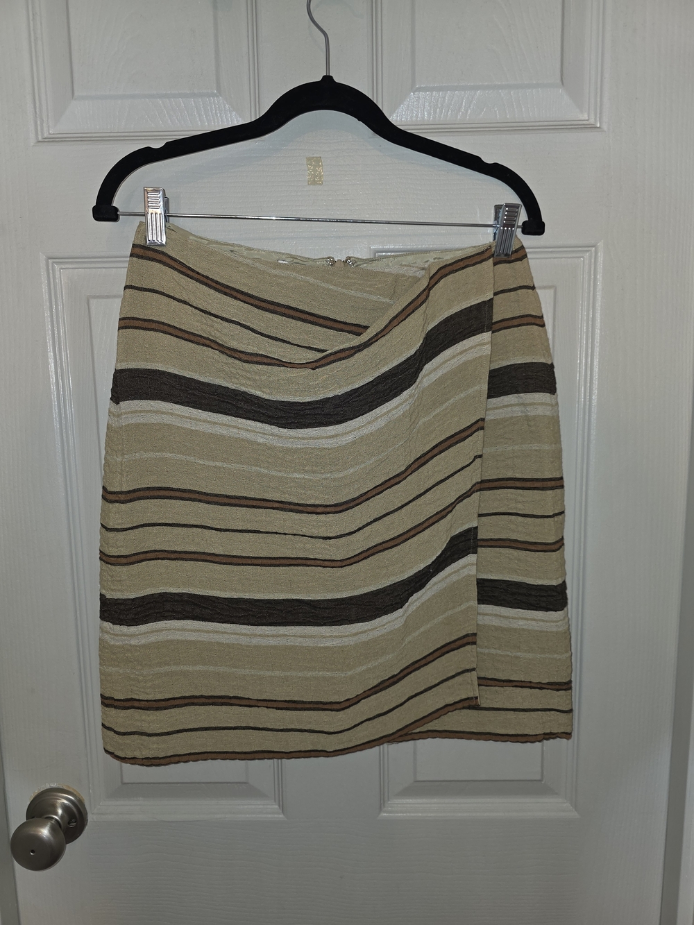 Anne Klein Earth tone Muslin Striped Overlap Skirt